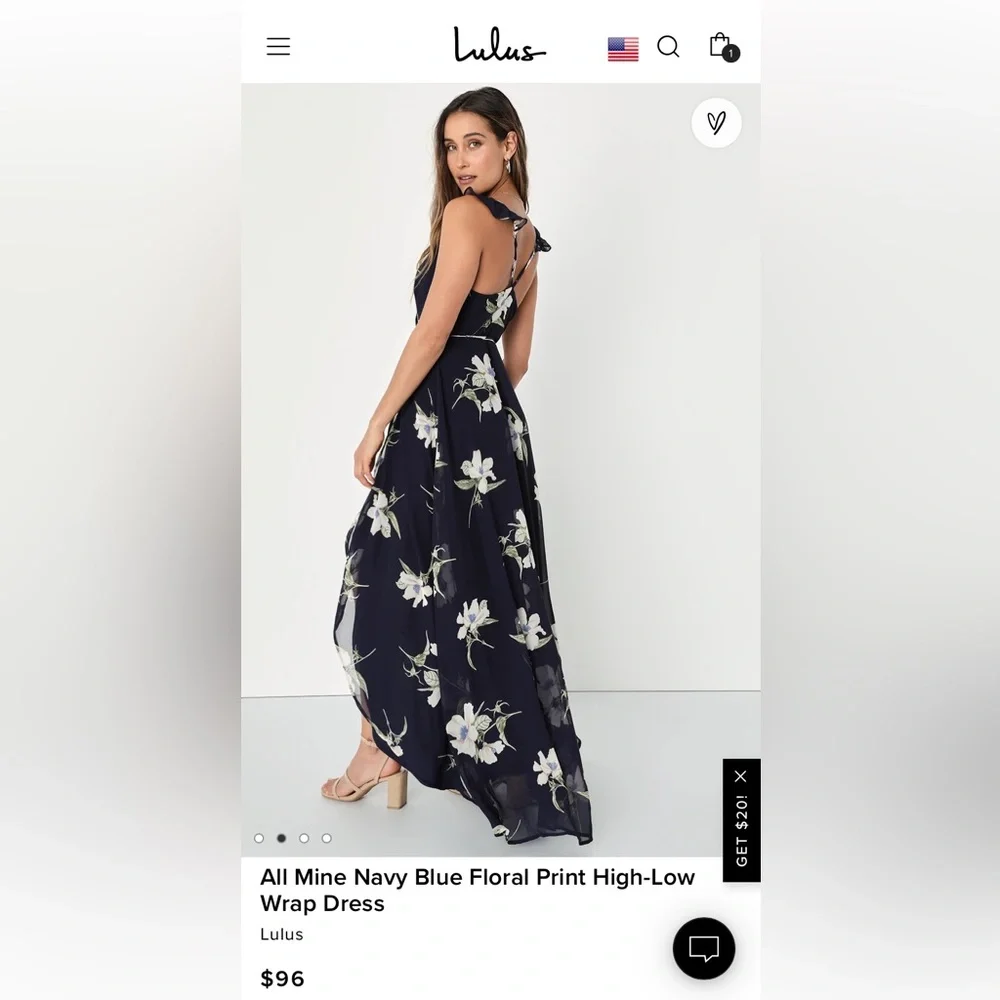 Lulus All Mine Navy Blue Floral Print High-Low Wrap Dress - Picture 2 of 4